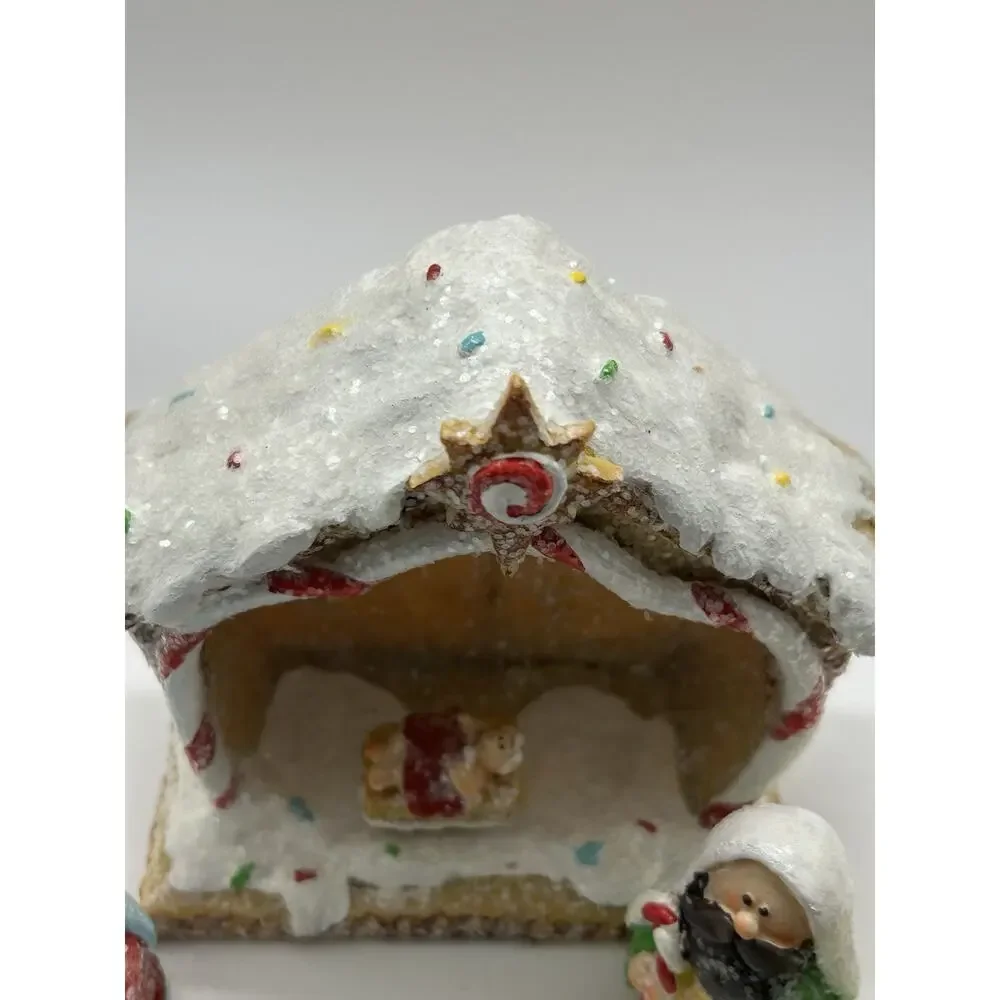 Merry Brite Nativity Gift‎ Set In Box With Gingerbread Stable And 8 Pieces